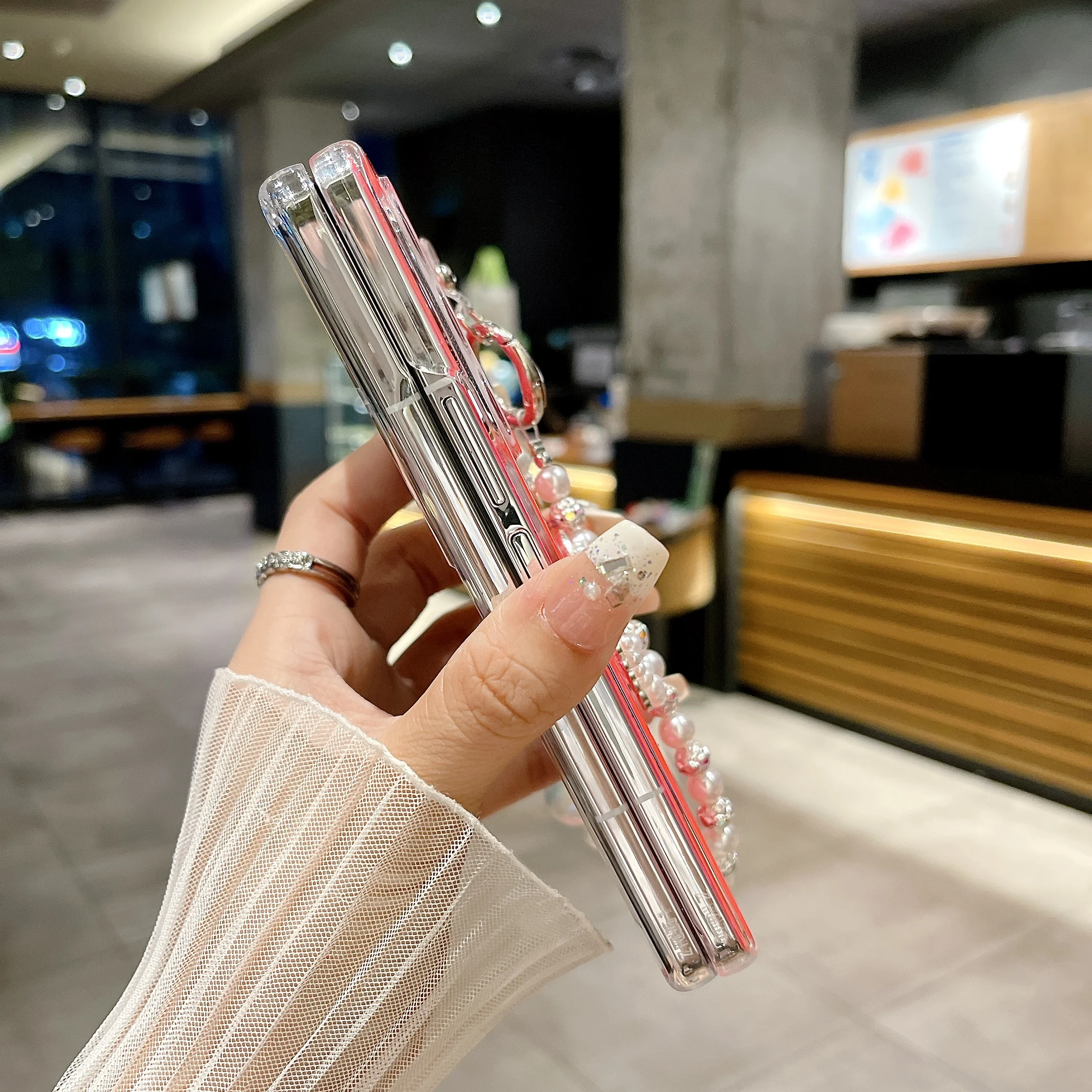 Coque de téléphone avec chaîne de perles en forme de cœur, étui à la mode pour Samsung Galaxy Z Fold 3 4 5 6_voghion.com