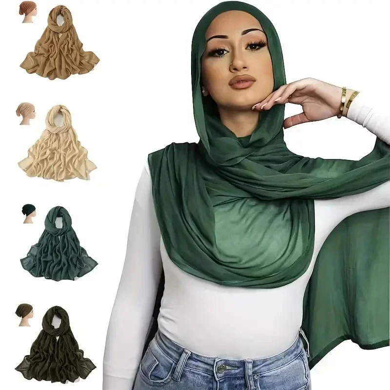 2 Pcs Set Muslim Women Hijab Scarf Shawl Turbante Jersey Cap Muslim Headwear Head Scarf Hijab Headscarf