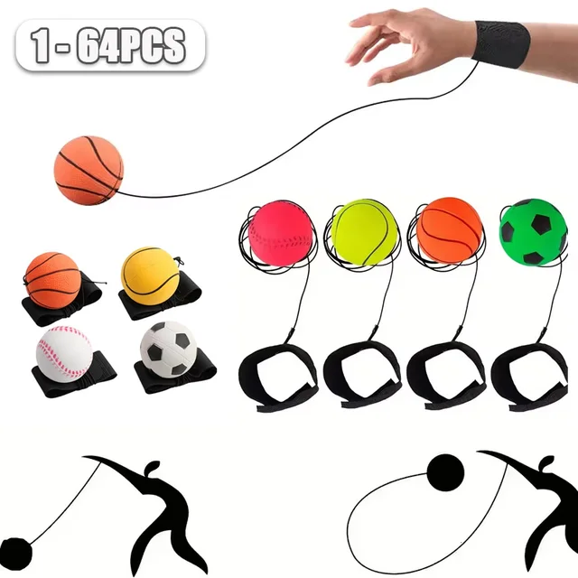 1-64PCS New Elastic Return Sponge Ball Nylon String Game Exercises Rubber Hand Ball Kids Toys Finger Band Ball Outdoor Yoga Ball