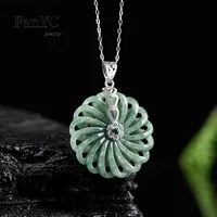 S925 Silver Inlaid with Myanmar Jadeite Peace Buckle Pendant Necklace Exquisite Fashion Jewelry Gifts for Men and Women 1