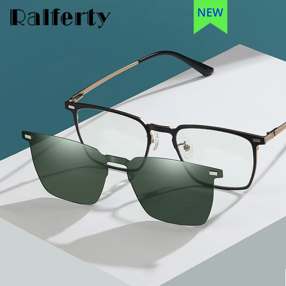 Ralferty 2 In 1 Polarized Magnetic Sunglasses Men Clip On Glasses Women Shade Driving Prescription Myopia Optic Frame No Diopter