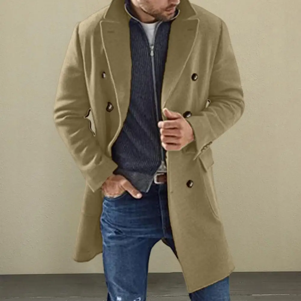 

Men's Loose Cardigan Double Breasted Large Coat Autumn Winter New Woolen Coat Men's Vintage Long Sleeve Lapel Pocket Woolen Coat