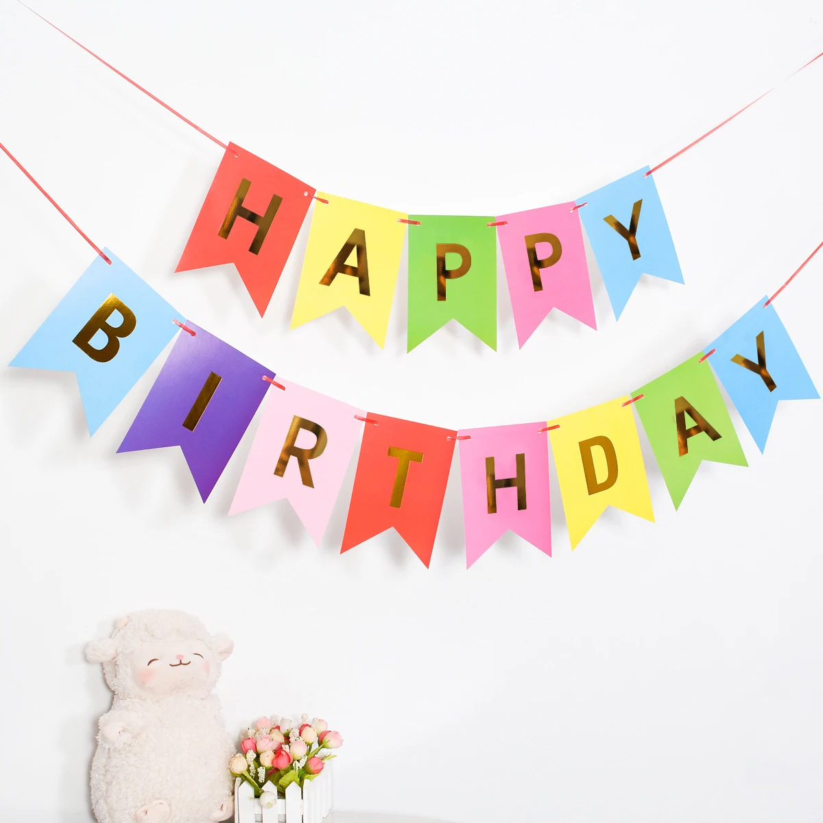 Happy Birthday birthday streamers Hot Stamping Dovetail Pull Flag Living Room Garden Mall Cafe Children Birthday Party Decoration Banners