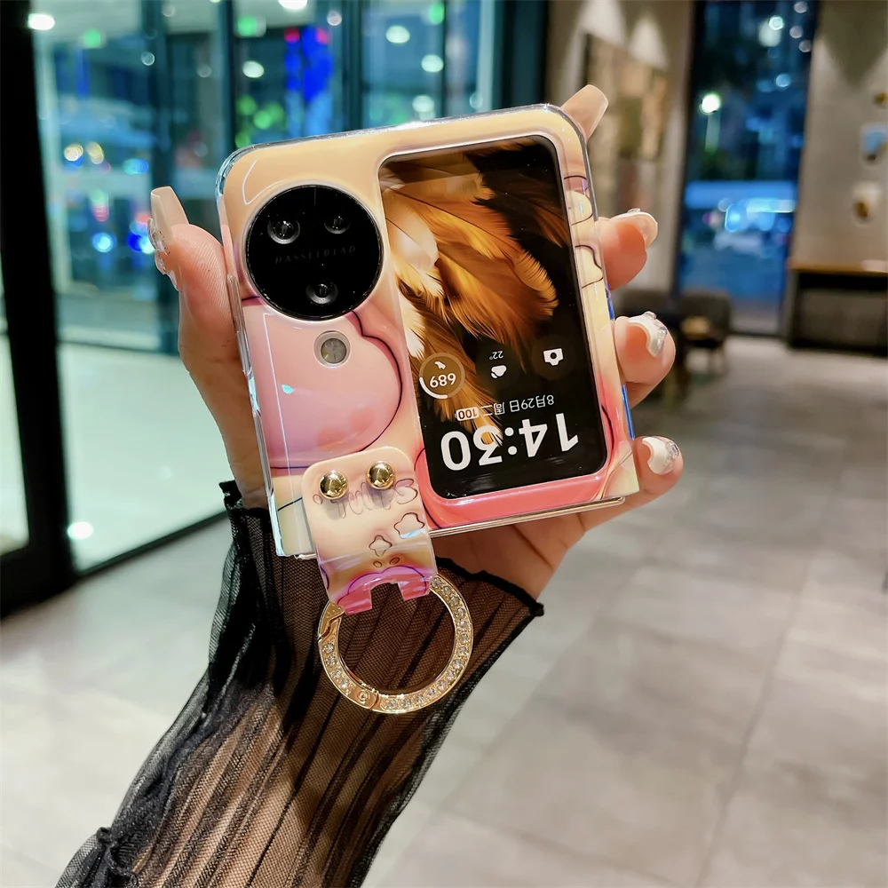 Ring Blue-ray 3D Flower Phone Case For OPPO Find N2 N3 Flip PC Protective Shell Cover