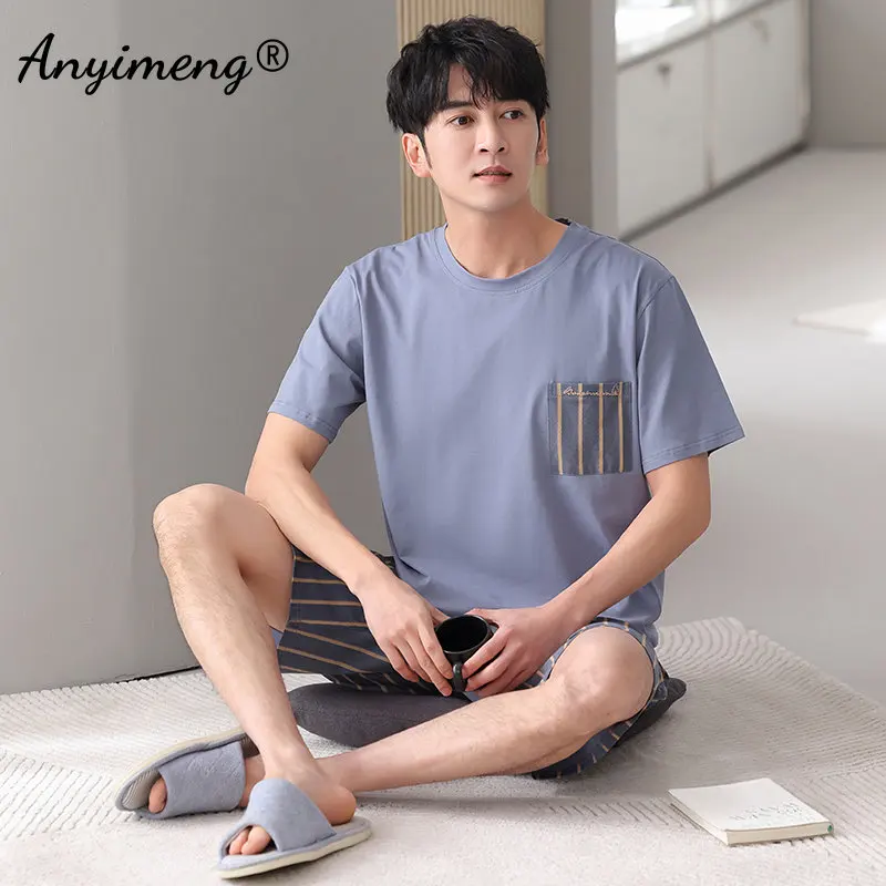 Pajama Sets New Summer Big Size 4XL-7XL Pajama Set Short Sleeve Shorts Pijamas for Men Fashion Cotton Mens Nightwear Cool Elegant Homewear pajama sets