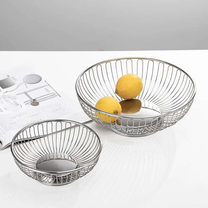 Large Size 304 Stainl Steel Hollow out Fruit Basket Bread Tray Living Room Simple Nordic Sle Storage Basket Home Use