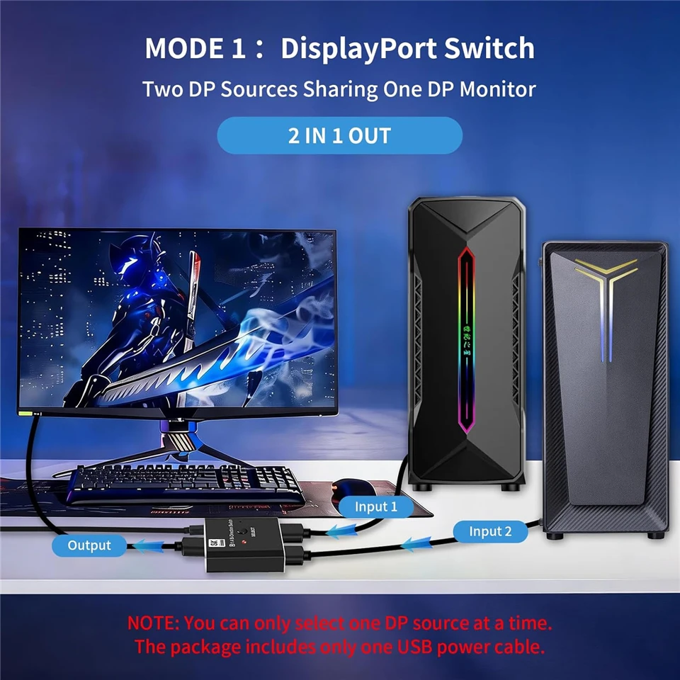 DisplayPort Switch 8K Splitter Bidirectional 4K 120Hz DP 1.4 Switcher Box with I