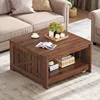 Living room rustic wooden cocktail table, square coffee table semi-open storage compartment 1