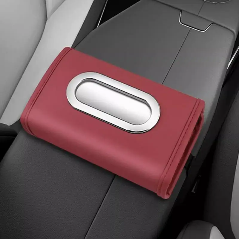 Car Tissue Holder Armrest Car Tissue Box Holder with Adjustable Elastic Band PU Leather Napkin Holder Center Console Tissue