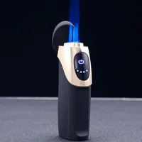 Jobon Direct Injection Three Flame Blue Flame Lighter Charging Gas Mixed Lighter Touch Sensing Electric Quantity Display Tools 2
