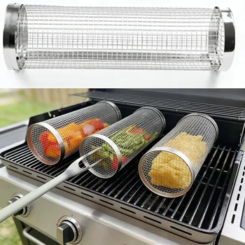 Rolling Stainless Steel BBQ Basket 1