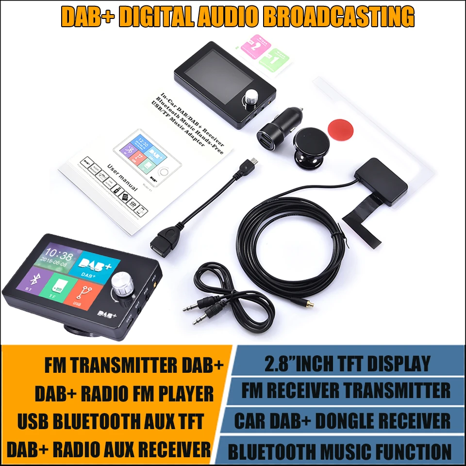 Car DAB+ Radio Receiver FM Transmitter Car Bluetooth Music Player DAB+ Digital Audio Broadcast