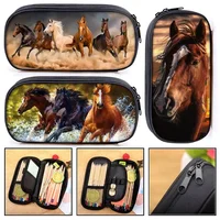 Galloping Animal Black Horse Print  Pencil Bag Ladies Cosmetic Bags For Young Boys Girls Pencil Case Children School Supplies 1