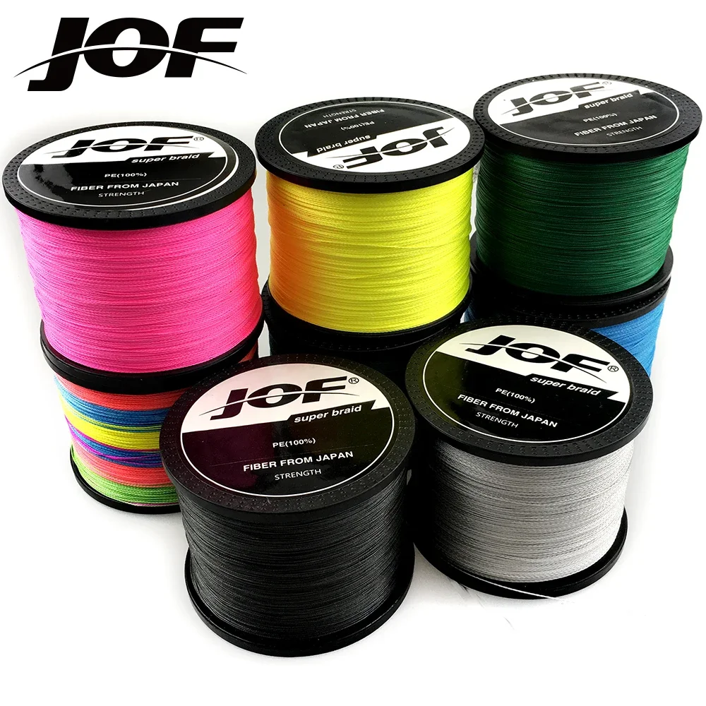 JOF 1000M 500M 300M 100M linea di pesca intrecciata PE 4 fili 10-1200LB linea di pesca multifilamento per filo da pesca alla carpa