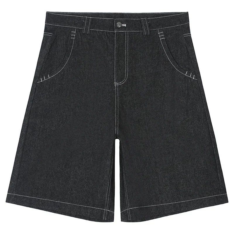 Men and Women's Y2K Embroidered Denim Shorts, Summer Sports American Retro Loose Wide Leg Skateboarding Hip Hop Cropped Pants