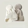 Winter Twist Knitting Hats Warm Fur Pompom Thick Plush Cap Beanies Solid Ladies Versatile Ski Snow Skullies Beanies Velvet Hat 2