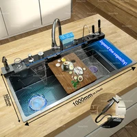 อ่างล้างจานสแตนเลสน้ําตกล้างผักอ่างล้างหน้าอัจฉริยะดิจิตอลจอแสดงผลก๊อกน้ําล้างจานชามขนาดใหญ่ช่องเดียว 2