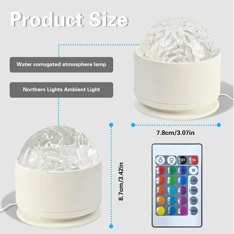 오로라 웨이브 LED 프로젝터 라이트 리모컨 야간 조명 16가지 색상 효과 침실 게임룸 홈 시어터 장식에 적합