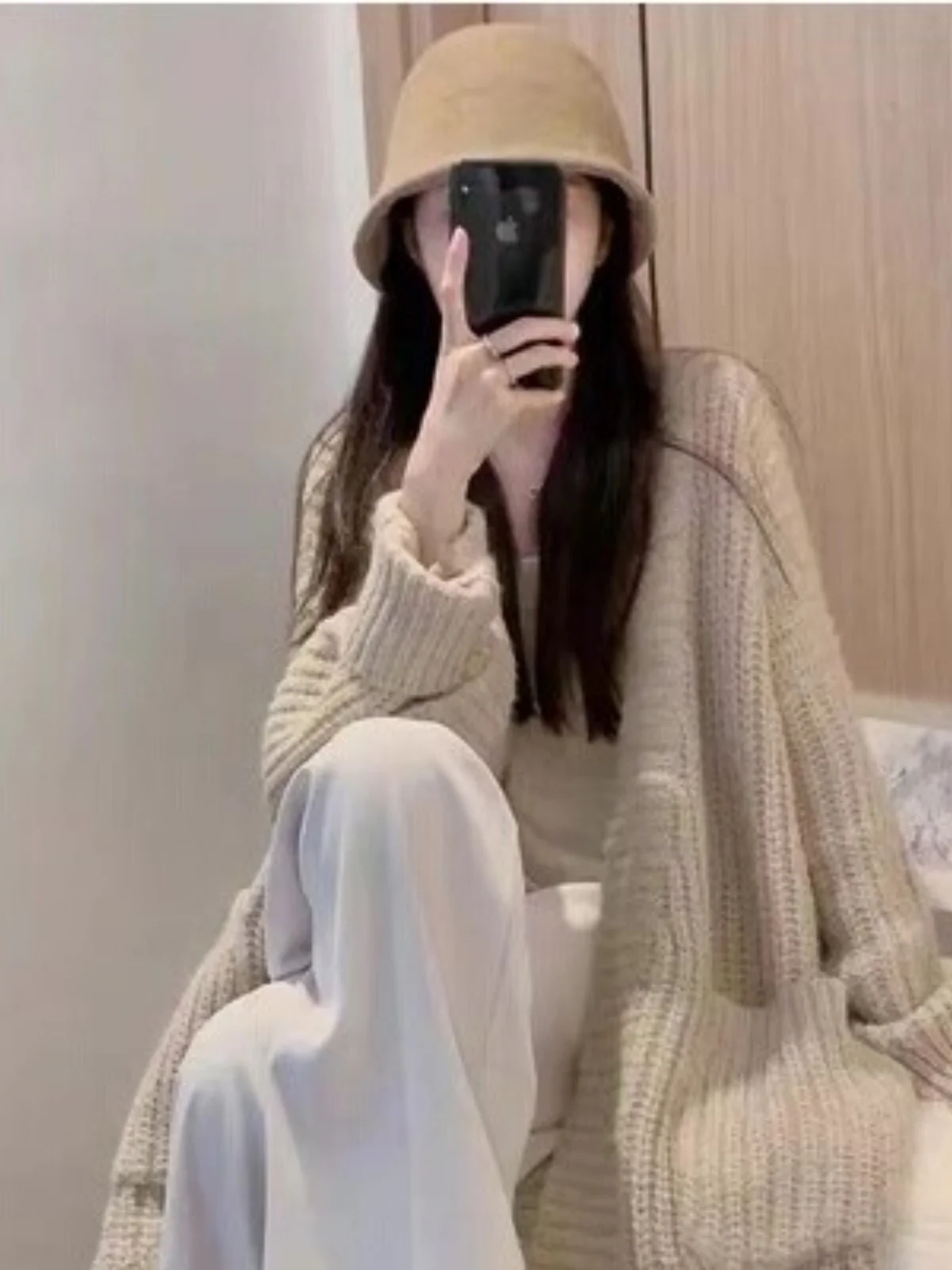 Autumn Winter Knitted Long Sve Sweater Coat Medium Length Outerwear Lazy Sle plus Size Women's Cardigan Jaet