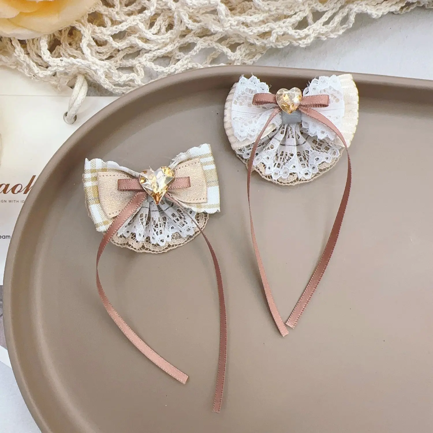 Women's Light Brown Bow Hair Clips - Cute Kawaii Sweet Fashion Accessories, Trendy Edge Clips, Versatile Gift