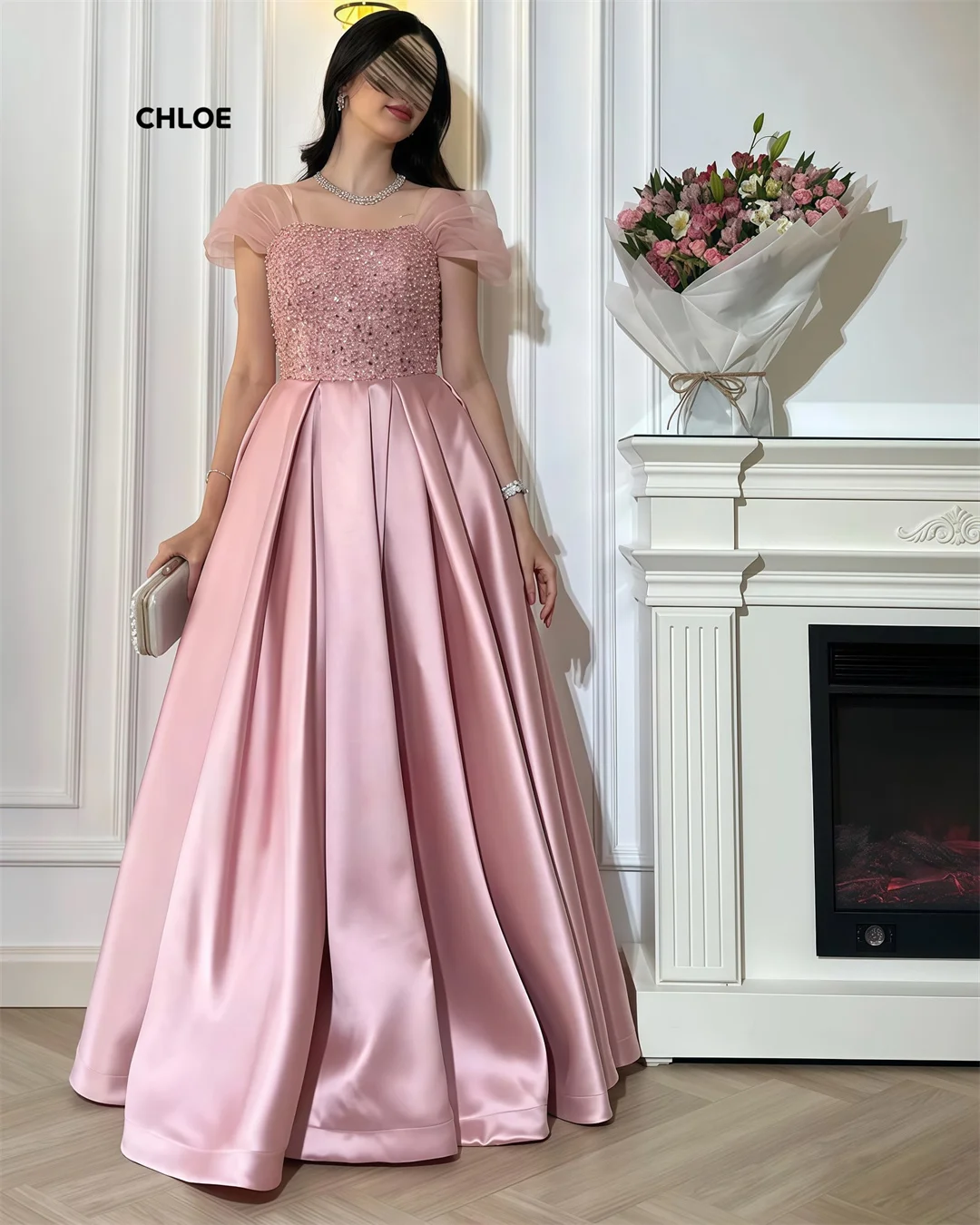 slim fit dress slacks One Shoulder Flared Sleeve Evening Gown