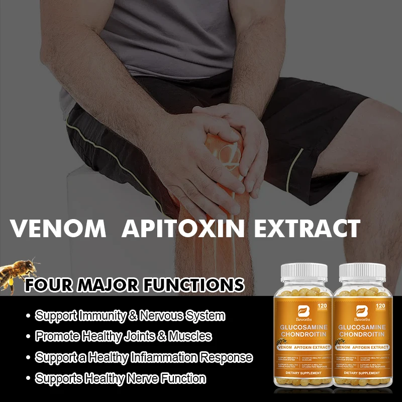 Glucosamine Chondroitin Bee Venom Extract Capsules for Joint & Knee Health No Pain Discomfort of Bones and Joint