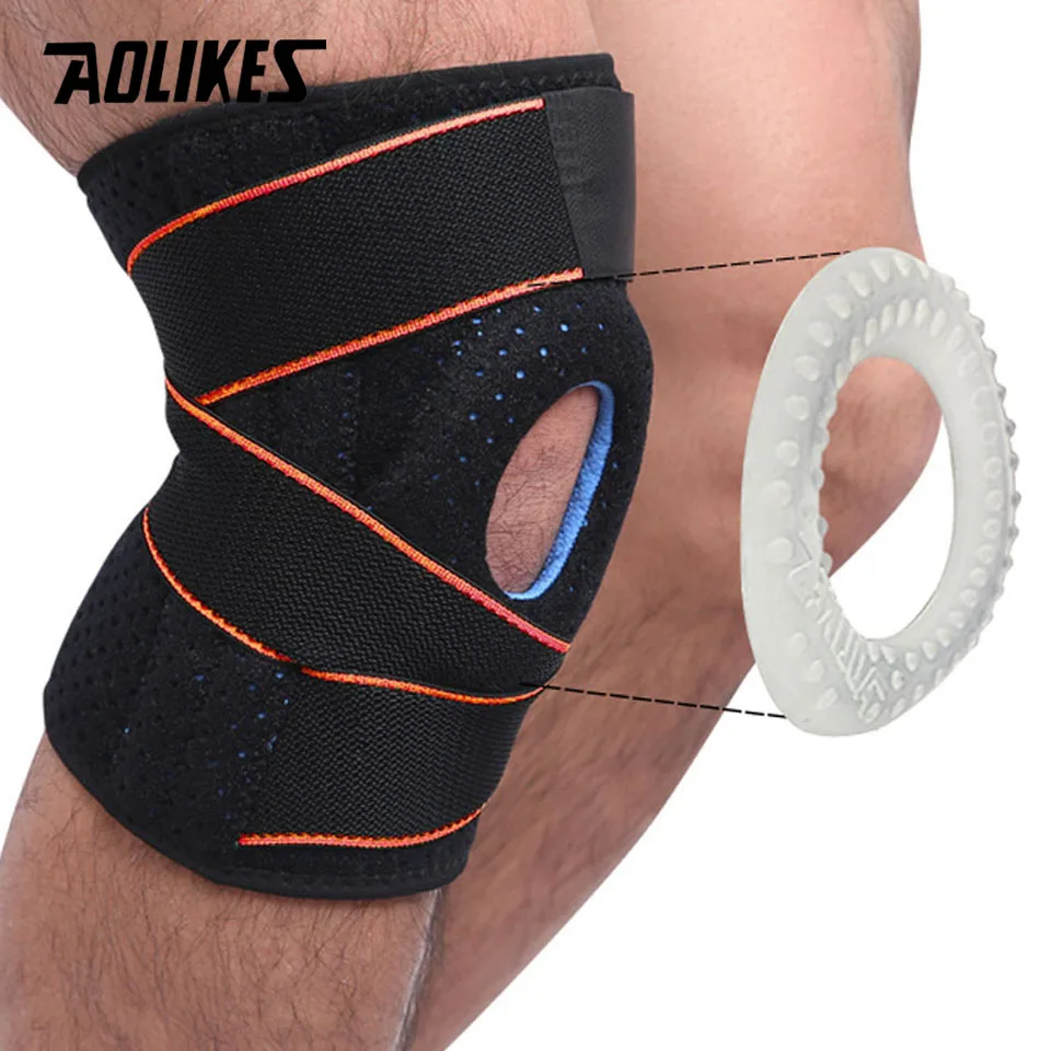 1PCS Knee Support Coolfit Quick dry Silica gel 4 Springs Sports KneePad Brace Patella Knee Pads Hole Protector AOLIKES