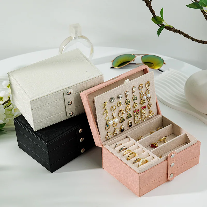 Jewelry Box PU Leather Portable Large Capacity Travel Necklace Earrings Ring Organizer Display Case Dustproof