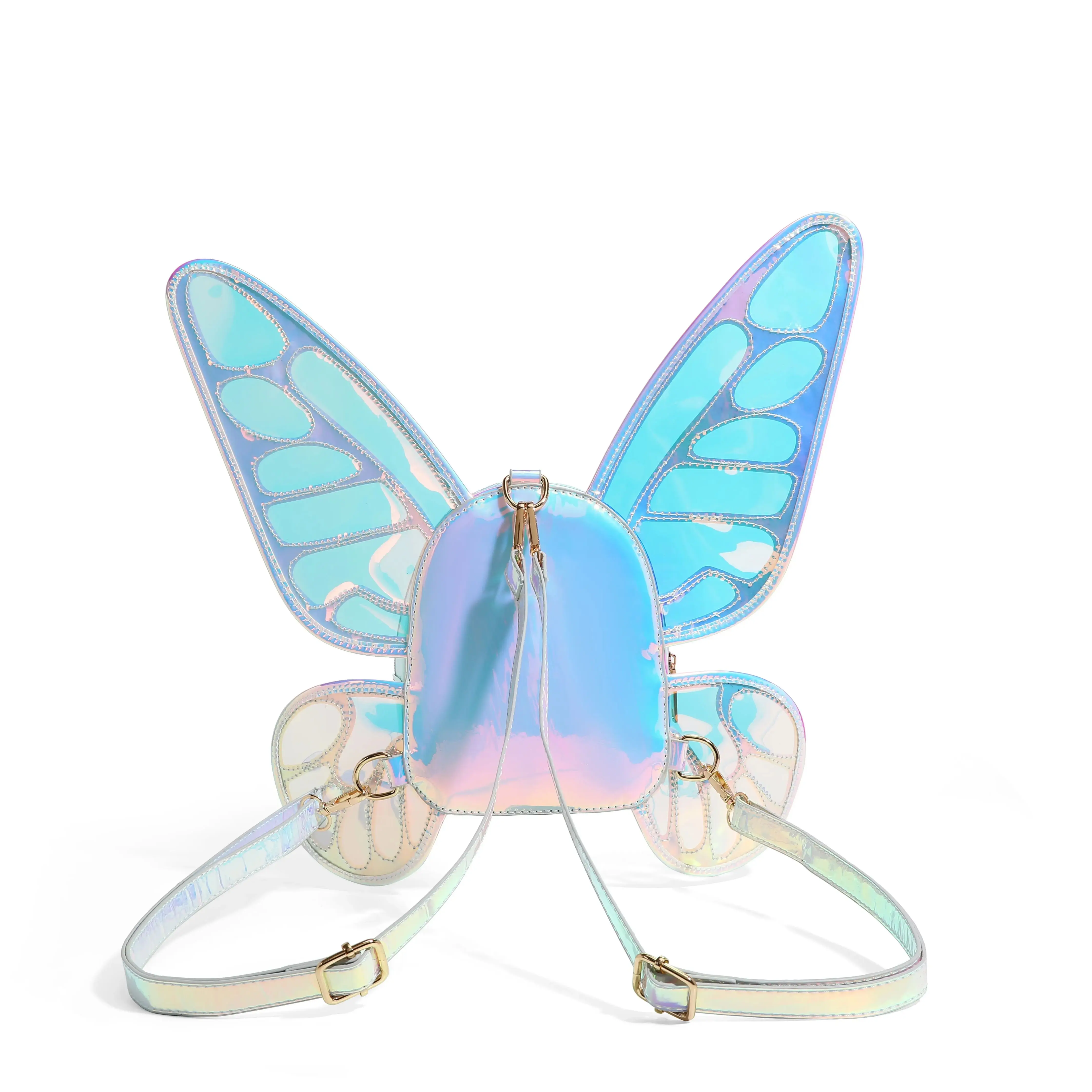 2025 High Quality Double Layered Flying Wings Reflective Laser Backpack Butterfly PVC Girls Backpack Purse For Girls 4