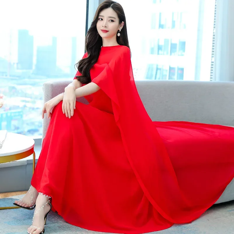 Muslim dress for women 2023 White Chffon Casual  Red Cloak+Sexy Sling  Two Pice Sets Summer Elegant Solid Party Dress