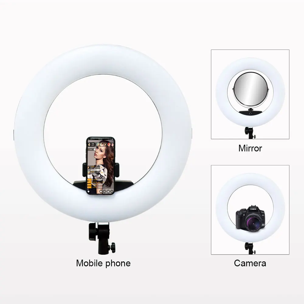 Yidoblo Black FD-480II LED Light Ring Kit Bi-color 96w Selfie Light Video Ring Light Lamp with Light Stand Bag Led Makeup Right 6