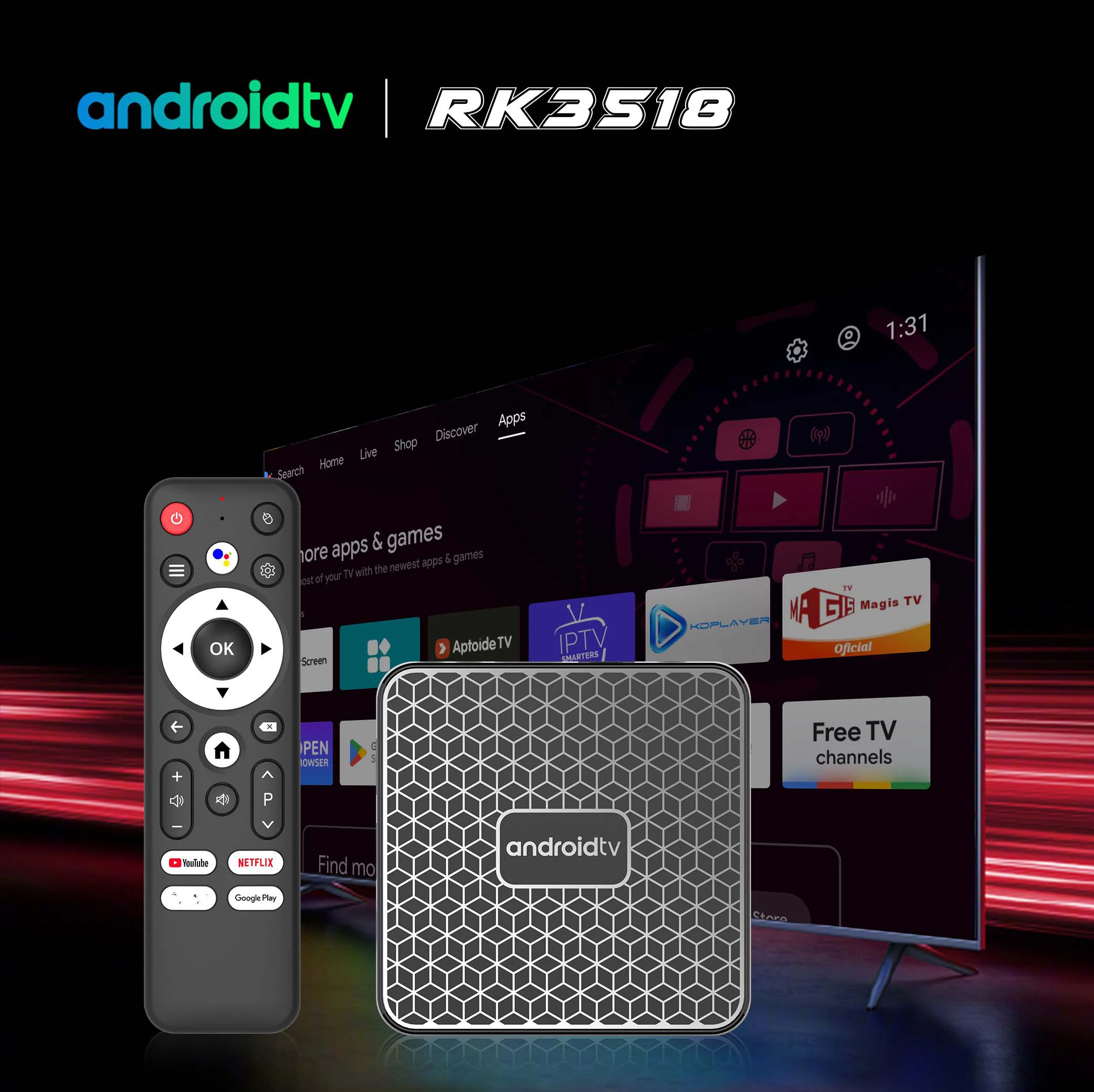 TV Box Media Player Android 12 - 4GB RAM 64GB - 8K 6K 3D Wifi6 - Assistant Vocal - Neuf