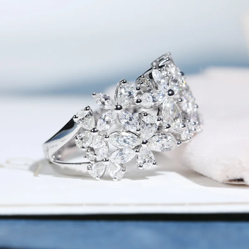 925 Silver Petal Rotating Ladies Ring Natural Zircon Rose Gold for Women Wedding Bridal Luxury Fashion Jewelry Rings