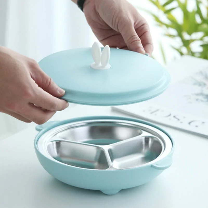 Household Portable Cute 304 Stainless Steel Children's Dinner Plate Grid Student Baby Tableware Rice Bowl Fast Food Plates: 3 - 5 Days Free Delivery Only UK