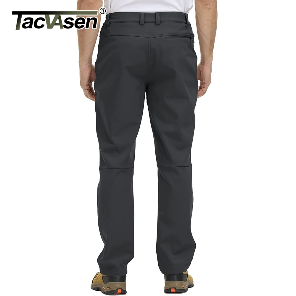 TACVASEN Men's Fleece Lined Thermal Straight Pants Warm Windproof Soft-shell Waterproof Working Outdoors Winter Casual Pants 2