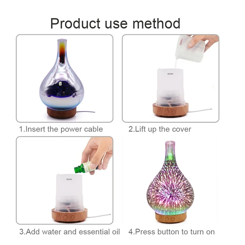 100ML 3D Glass Essential Oil Diffuser Silent Essential Oil Diffuser Air Humidifier For Bedroom Office
