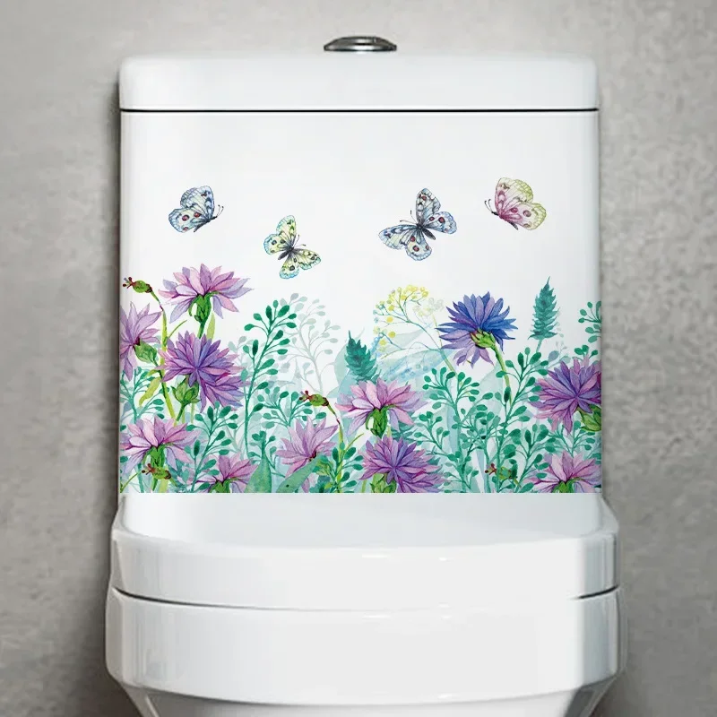 Toilet Stickers Toilet Wall Stickers Vinyl Stickers Green Plants Flowers Toilet Stickers Bathroom Decoration