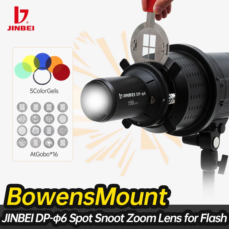 JINBEI DP-Φ6 Focalize Spot Snoot 150mm Zoom Lens Optical Condenser Art Special Effect Shaped Beam Light with Shape and Color Gel