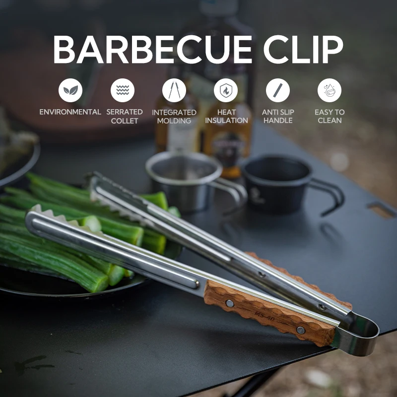 Outdoor Camping Kitchenware Bbq Food Tongs Stainless Steel Serving Tongs Barbecue Clip Clamps