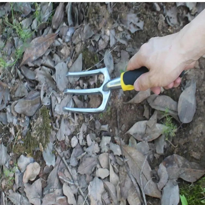 Farming Rake Aluminum Alloy Garden Rake Gardening Tool Three Claw Loosening Soil Three Tooth Rake Digging Tool for Removing Weeds