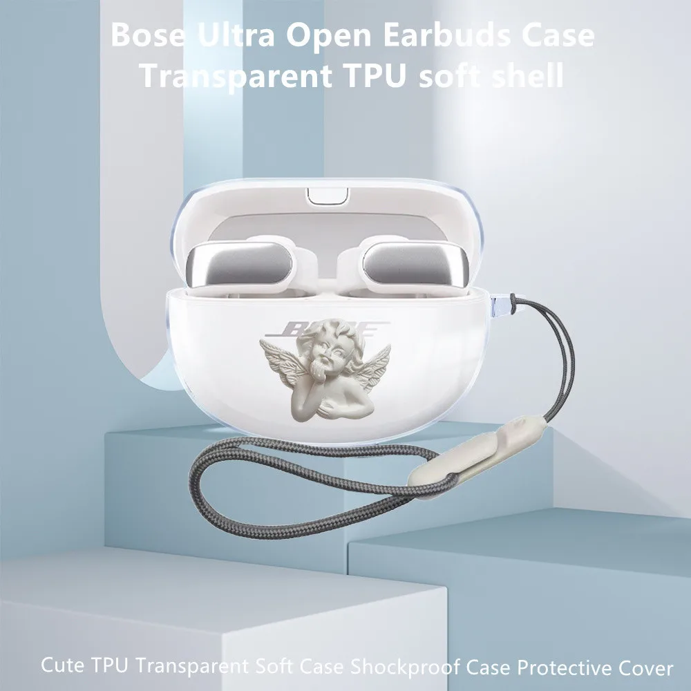 Per Bose Ultra Open Earbuds Clear Soft Case Cute Angel Lanyard Custodia Morbida In Silicone Bose Ultra Open Earbuds Cover Protettiva