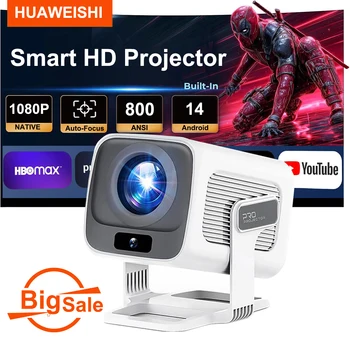 Proiettore Huaweishi X3 Plus Android 14 4K, Proiettore Nativo 1080P con Wifi 6, 800 ANSI Lumen, per Video Cinema, Uso Esterno e Domestico, Proiettore LED HD Portatile