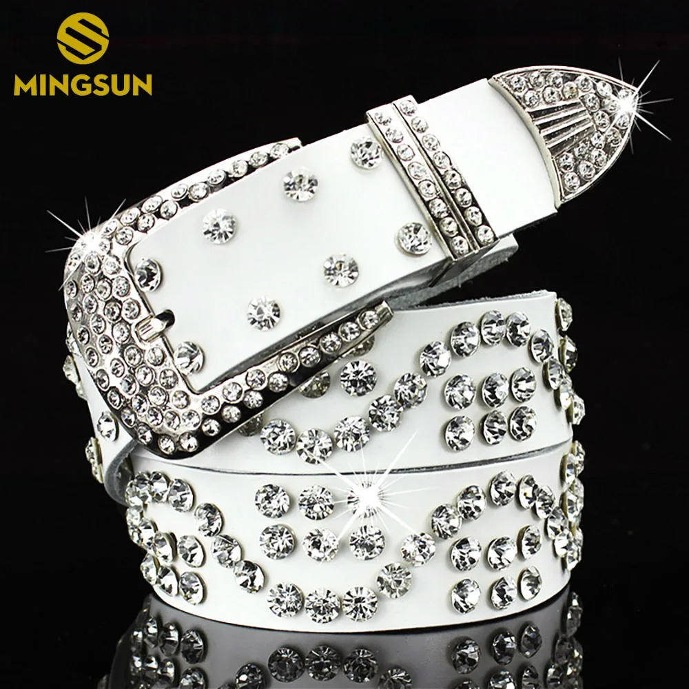 New Western Man Cowgirl Cowboy Rhinestone Belt Luxury Designer Diamond Studded Belts for Women Gothic Jeans Leather Belt gürtel