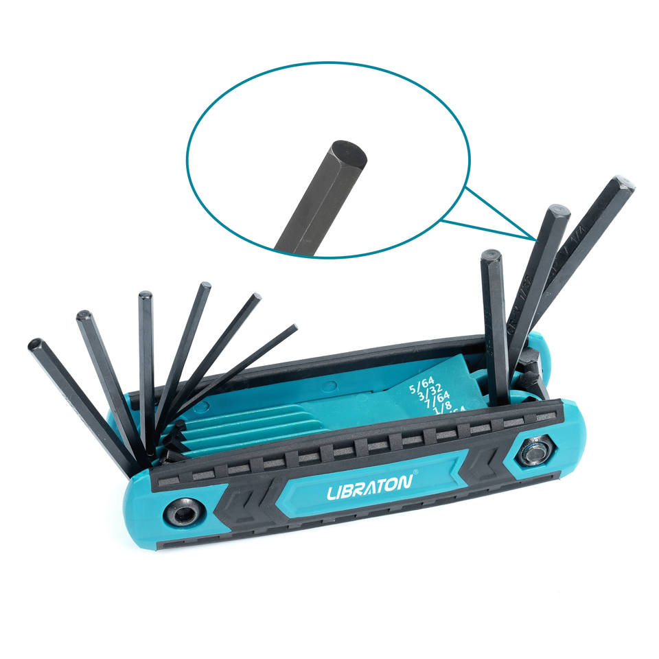 LIBRATON 9 in1 Folding Allen Wrench SAE Allen Key Tool Portable Hex Key Multifunctional Home DIY Repair Tool CRV Multi Tools