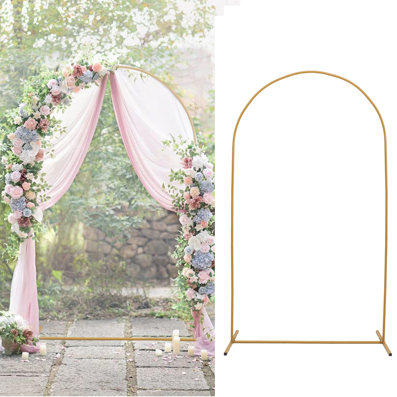 Wedding Arch Backdrop Stand Set Of 3 White Metal Arched Backdrop Stand 7.2FT & 6 - View #11