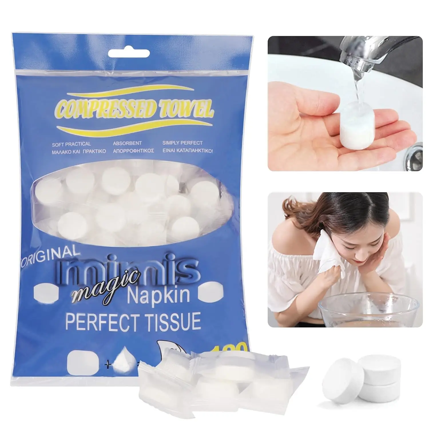 

Compressed Towel Mini Tablets Disposable Portable Face Towel Cotton Coin Tissue for Travel Camping Home Hand Wipes and Other Out