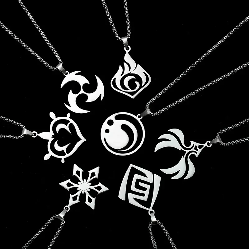 Game Impact Icon Raiden Shogun Thunder Element Necklace Game Peripherals Cosplay Costume Props Titanium Pendant Metal Jewelry