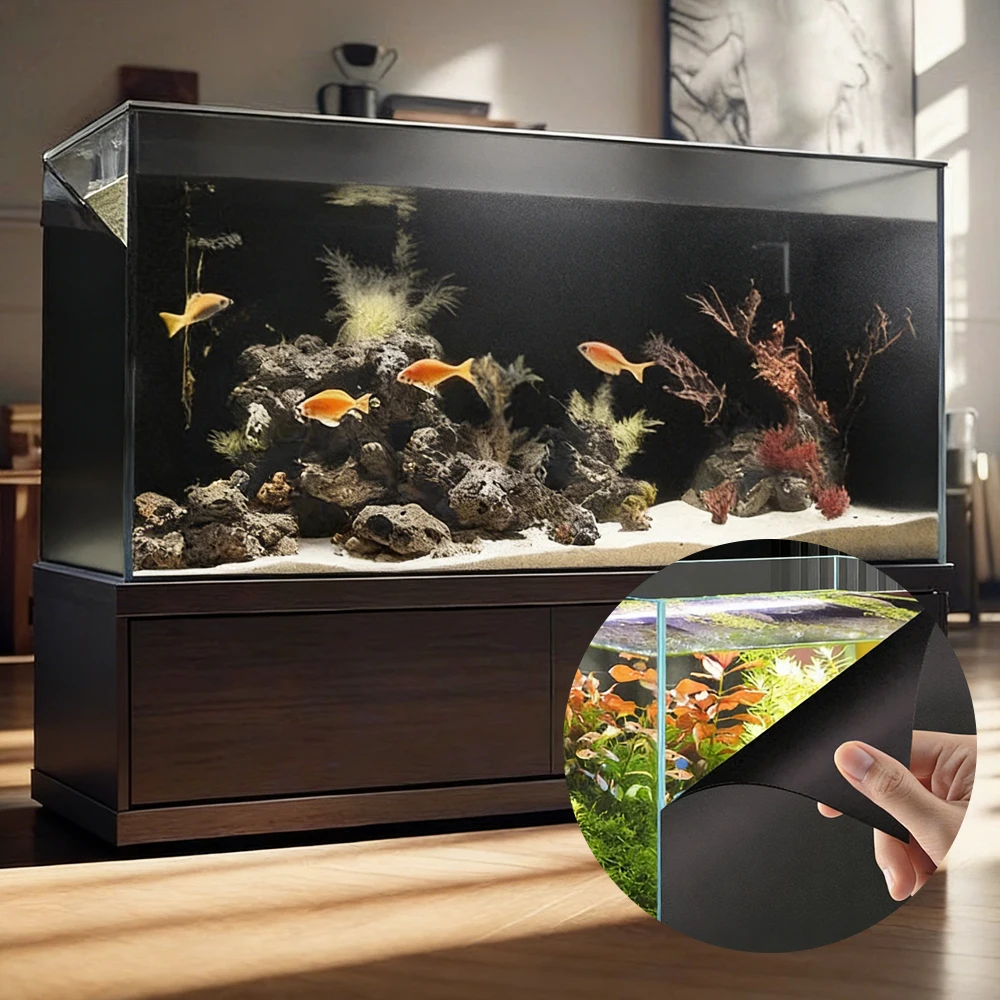Sleek Black Static Cling Aquarium Background - Removable Waterproof PVC Decor Film