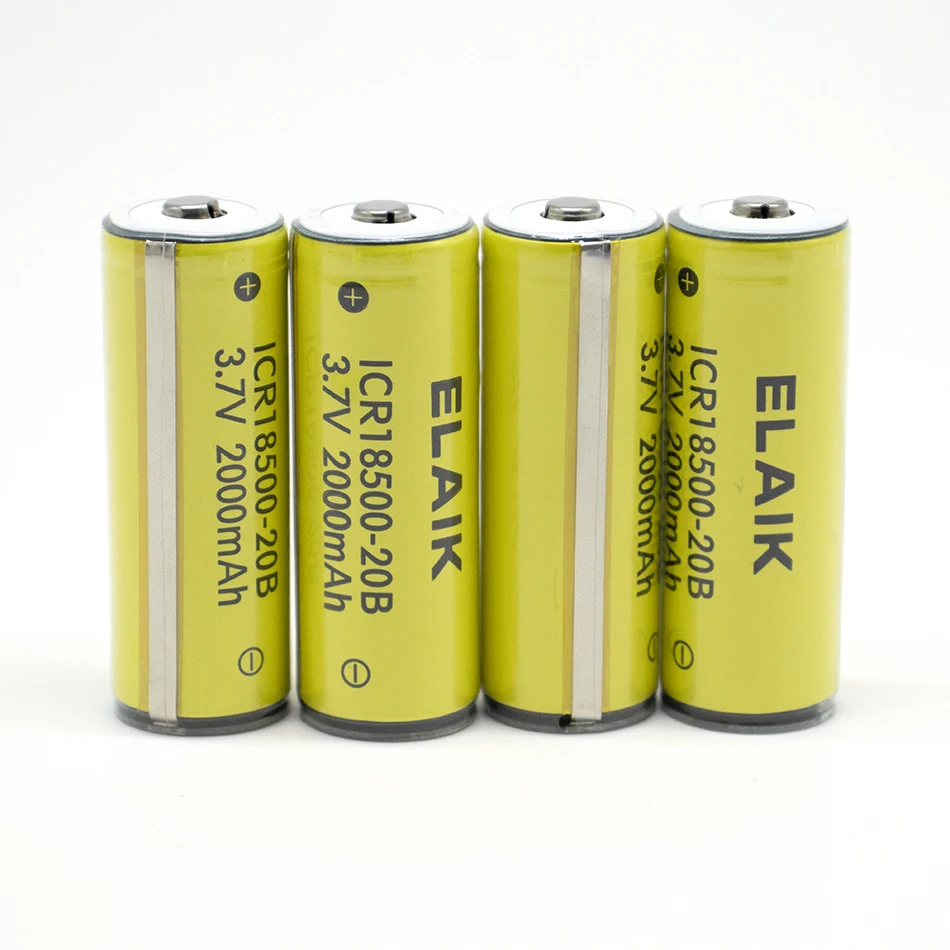 

4pcs 18500 3.7V 2000mAh Rechargeable Lithium Battery with High Quality and Reliable Cell Performance 20B - Tip+Protective Plate