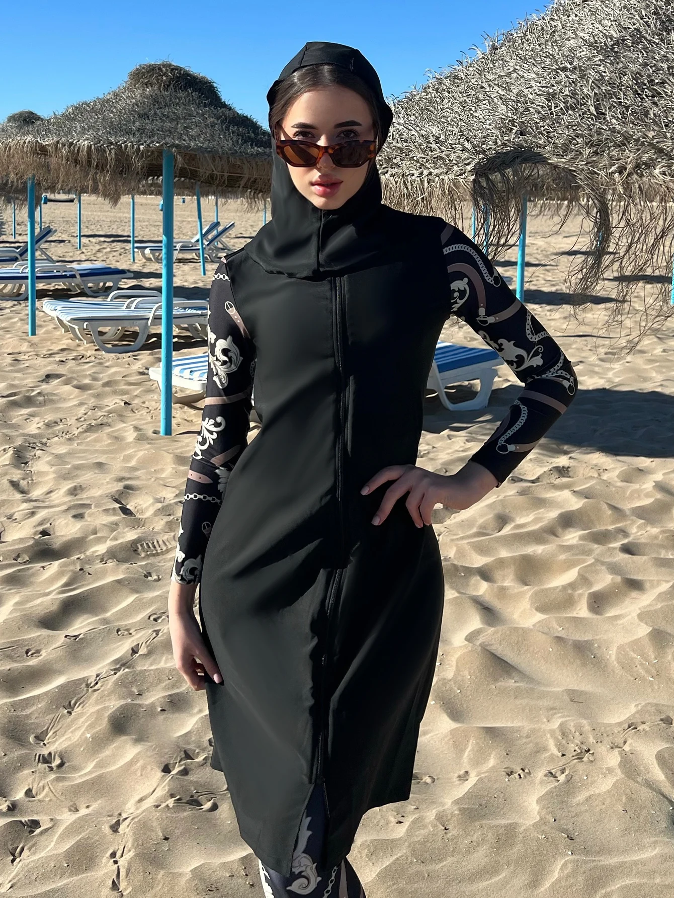 4pcs Burkini Modest swimsuit Black long sleeved Ladies Swimwear beach swimsuit SPF50+ All Covered Swimwear for Islamic Ladies